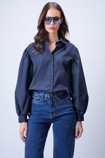 Lacivert Balon Kol Gömlek
