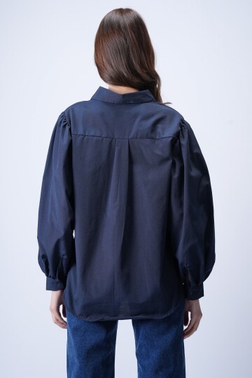 Lacivert Balon Kol Gömlek