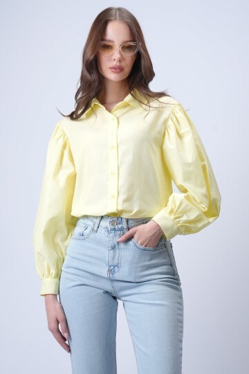Sarı Balon Kol Gömlek