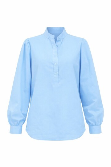 Bebe Mavi Hakim Yaka Önü Düğmeli Balon Kol Poplin Dokuma Gömlek