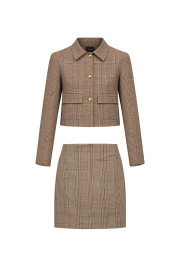 Bej Ekoseli Kısa Blazer Ceket