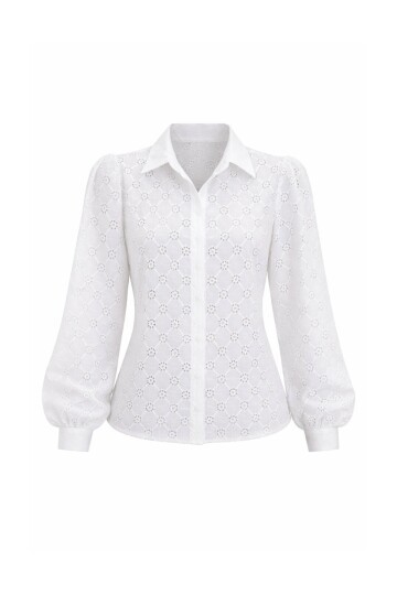 Beyaz Güpür Dokuma Premıum Gömlek