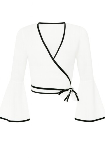 Beyaz İspanyol Kol Biye Detaylı Bağlamlı Kruvaze Bluz