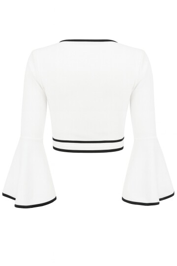 Beyaz İspanyol Kol Biye Detaylı Bağlamlı Kruvaze Bluz