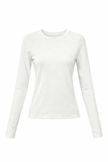 Beyaz Likralı Uzun Kollu Bluz