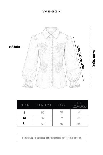 Beyaz Prenses Kol Güpür Nakışlı Dokuma Gömlek