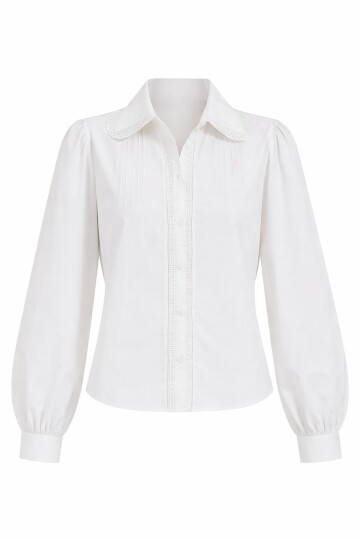 Beyaz Yakası Fisto Nervürlü Pamuklu Dokuma Gömlek Esq7628