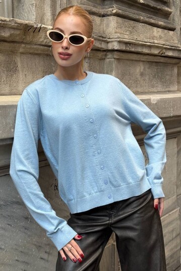 Bisiklet Yaka Düğmeli Triko Hırka