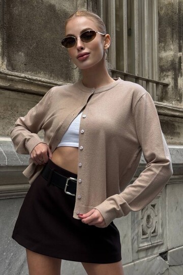 Bisiklet Yaka Düğmeli Triko Hırka