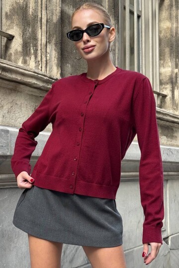 Bisiklet Yaka Düğmeli Triko Hırka