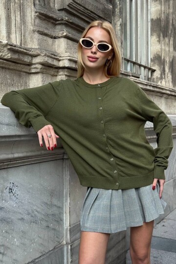 Bisiklet Yaka Düğmeli Triko Hırka