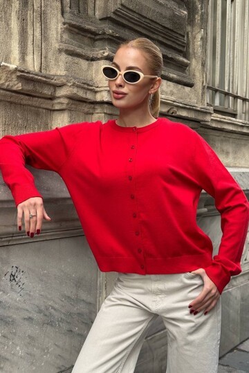 Bisiklet Yaka Düğmeli Triko Hırka