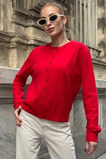 Bisiklet Yaka Düğmeli Triko Hırka