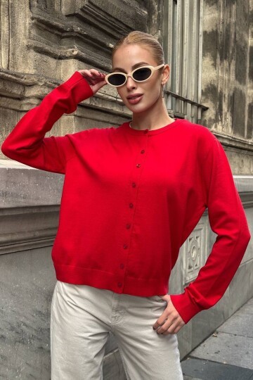 Bisiklet Yaka Düğmeli Triko Hırka