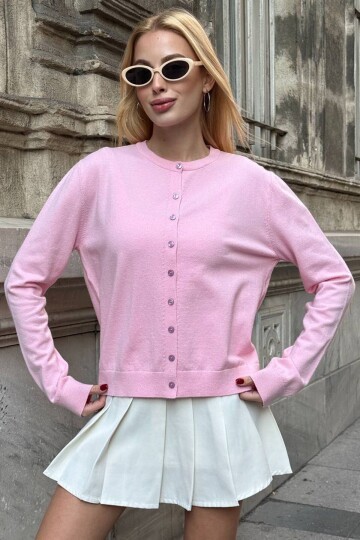 Bisiklet Yaka Düğmeli Triko Hırka