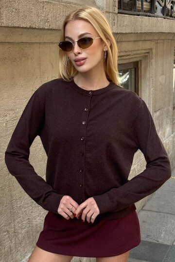 Bisiklet Yaka Düğmeli Triko Hırka