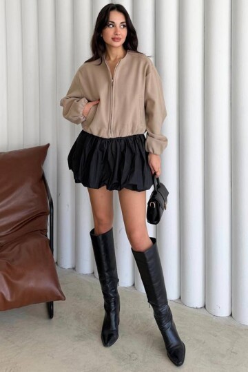 Bisiklet Yaka Fermuarlı Bomber Ceket