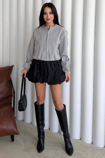 Bisiklet Yaka Fermuarlı Bomber Ceket