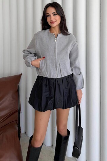 Bisiklet Yaka Fermuarlı Bomber Ceket