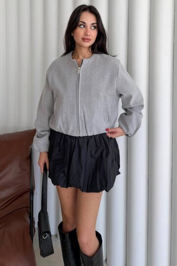 Bisiklet Yaka Fermuarlı Bomber Ceket