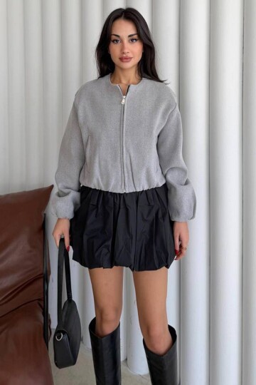 Bisiklet Yaka Fermuarlı Bomber Ceket