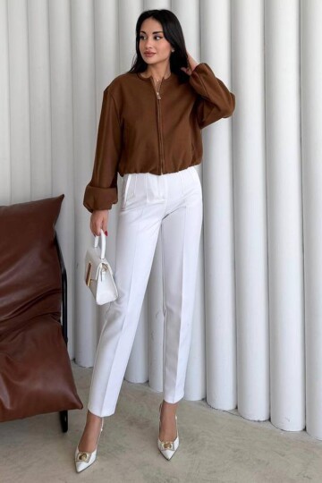 Bisiklet Yaka Fermuarlı Bomber Ceket