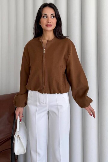 Bisiklet Yaka Fermuarlı Bomber Ceket