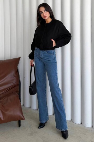 Bisiklet Yaka Fermuarlı Bomber Ceket