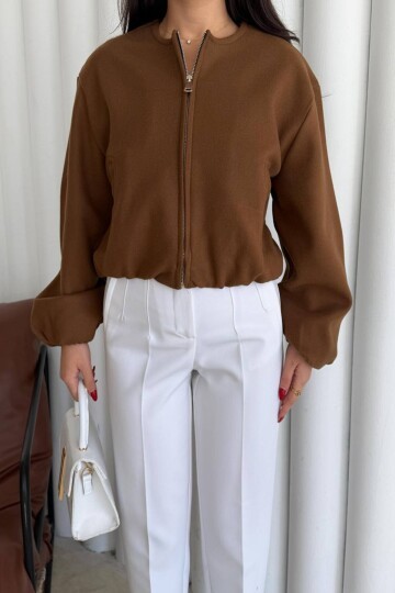 Bisiklet Yaka Fermuarlı Bomber Ceket