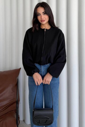 Bisiklet Yaka Fermuarlı Bomber Ceket