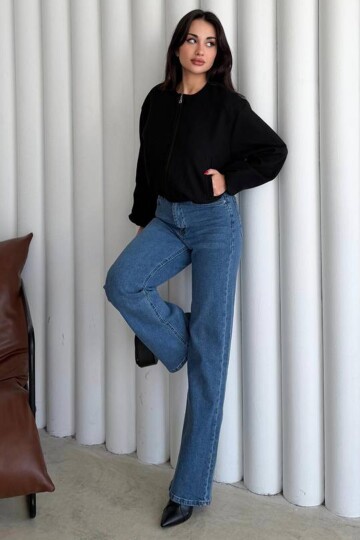 Bisiklet Yaka Fermuarlı Bomber Ceket