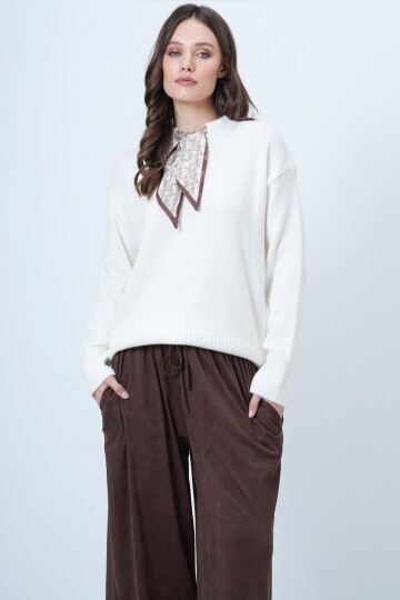 Bisiklet Yaka Fularlı Triko Kazak