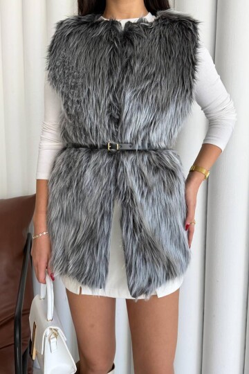 Bisiklet Yaka Kemerli Peluş Yelek