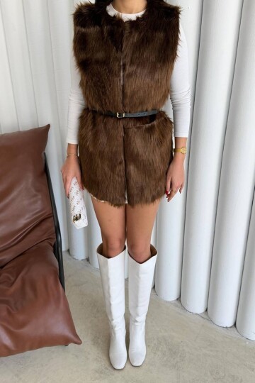 Bisiklet Yaka Kemerli Peluş Yelek