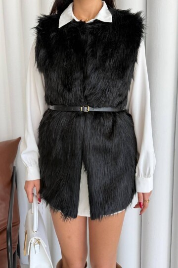 Bisiklet Yaka Kemerli Peluş Yelek