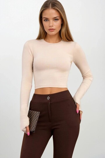 Bisiklet Yaka Parmak Detaylı Basic Bluz