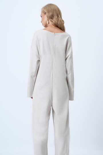 Bisiklet Yaka Sırtı Fermuarlı Rahat Kesim Tulum