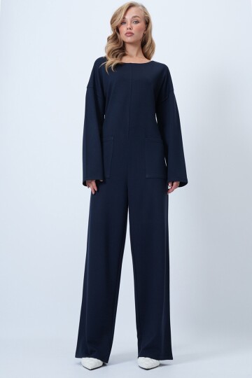 Bisiklet Yaka Sırtı Fermuarlı Rahat Kesim Tulum