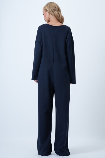 Bisiklet Yaka Sırtı Fermuarlı Rahat Kesim Tulum