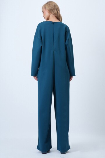 Bisiklet Yaka Sırtı Fermuarlı Rahat Kesim Tulum