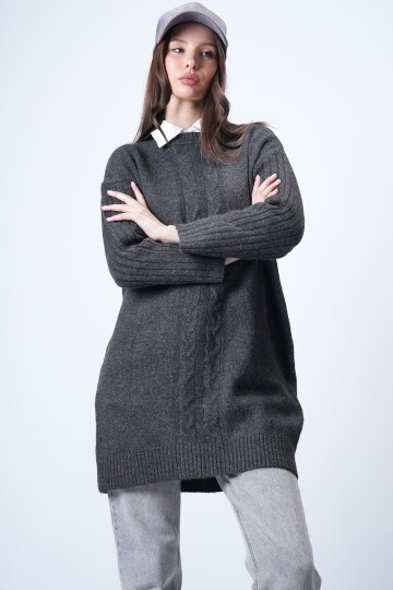 Antrasit Bisiklet Yaka Triko Kazak