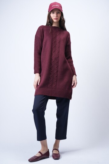 Bordo Bisiklet Yaka Triko Kazak