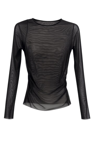 Siyah Bisiklet Yaka Tül Bluz