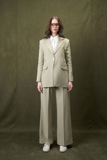 Çağla Yeşili Blazer Ceket Palazzo Takım