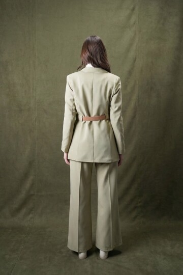 Çağla Yeşili Blazer Ceket Palazzo Takım