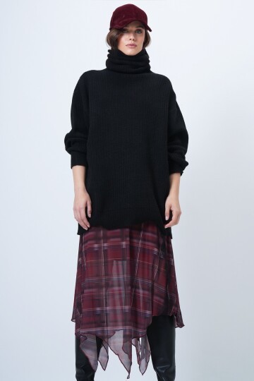 Boğazlı Fitilli Triko Kazak