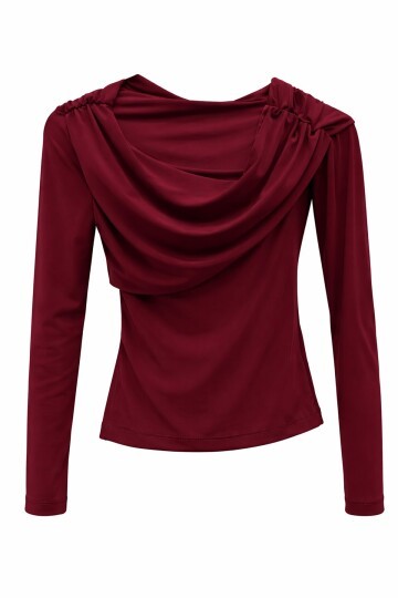 Bordo Asimetrik Likralı Bluz