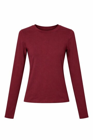 Bordo Likralı Uzun Kollu Bluz