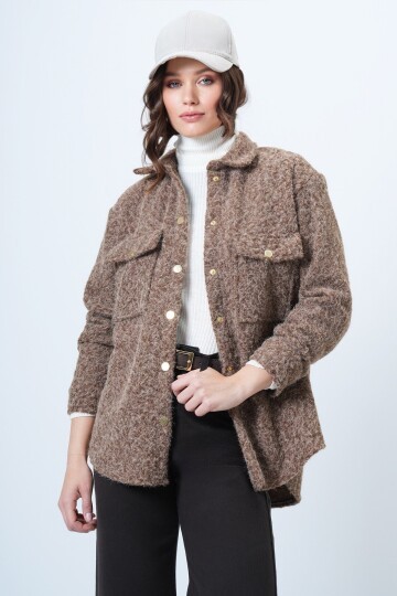 Buklet Dokulu Oversize Gömlek Ceket