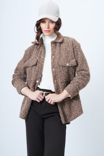 Buklet Dokulu Oversize Gömlek Ceket